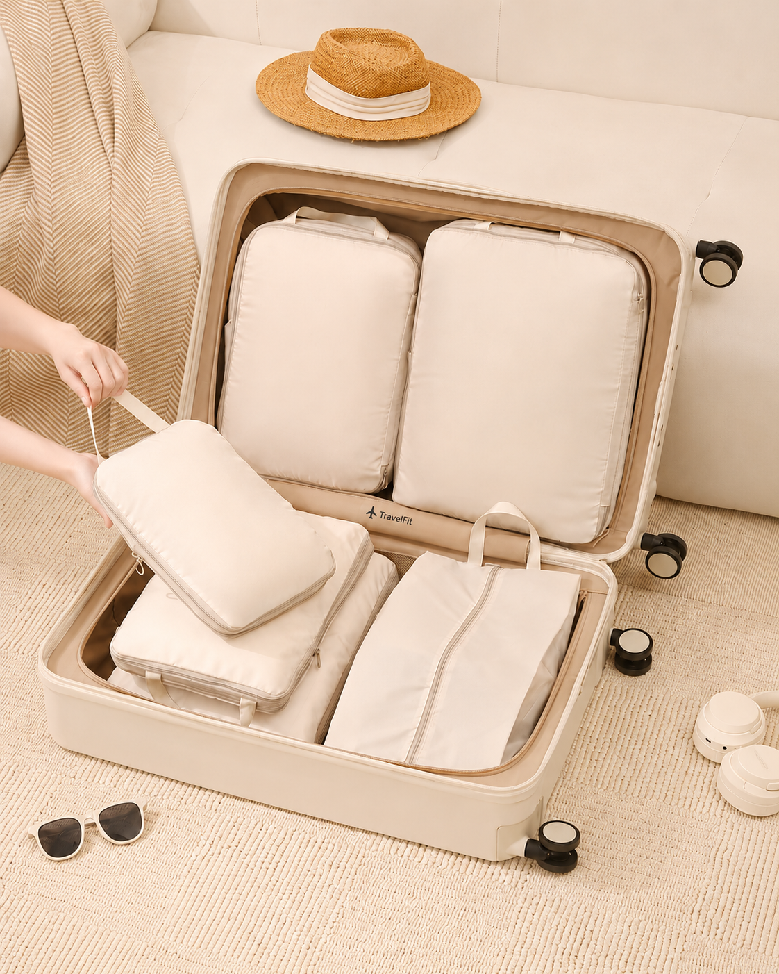 Set TravelFit dans une valise organisée